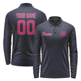Custom Navy Pink Long Sleeve Polo Shirt