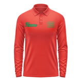Custom Orange Red Emerald Green Long Sleeve Polo Shirt