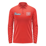 Custom Orange Red Light Blue Long Sleeve Polo Shirt