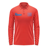 Custom Orange Red Sky Blue Long Sleeve Polo Shirt