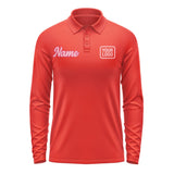 Custom Orange Red Light Pink Long Sleeve Polo Shirt