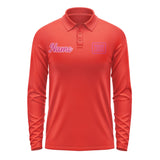 Custom Orange Red Pink Long Sleeve Polo Shirt