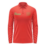 Custom Orange Red Khaki Long Sleeve Polo Shirt