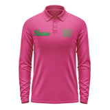 Custom Pink Emerald Green Long Sleeve Polo Shirt