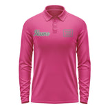 Custom Pink Dark Grey Long Sleeve Polo Shirt