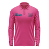 Custom Pink Navy Long Sleeve Polo Shirt