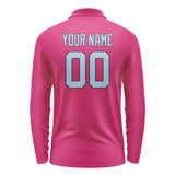 Custom Pink Light Blue Long Sleeve Polo Shirt