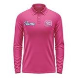 Custom Pink Light Blue Long Sleeve Polo Shirt