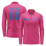 Custom Pink Sky Blue Long Sleeve Polo Shirt