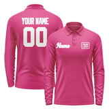 Custom Pink White Long Sleeve Polo Shirt