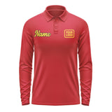 Custom Red Gold Long Sleeve Polo Shirt