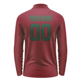 Custom Crimson Red Green Long Sleeve Polo Shirt