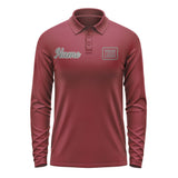 Custom Crimson Red Dark Grey Long Sleeve Polo Shirt