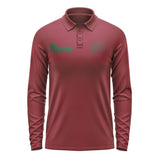 Custom Crimson Red Dark Green Long Sleeve Polo Shirt