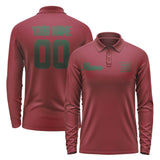 Custom Crimson Red Dark Green Long Sleeve Polo Shirt