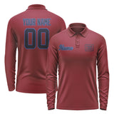 Custom Crimson Red Navy Long Sleeve Polo Shirt