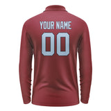 Custom Crimson Red Light Blue Long Sleeve Polo Shirt