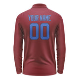 Custom Crimson Red Sky Blue Long Sleeve Polo Shirt