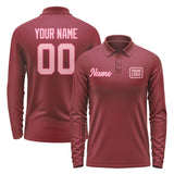 Custom Crimson Red Light Pink Long Sleeve Polo Shirt