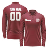 Custom Crimson Red White Long Sleeve Polo Shirt