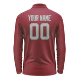 Custom Crimson Red Gray Long Sleeve Polo Shirt