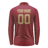 Custom Crimson Red Light Khaki Long Sleeve Polo Shirt
