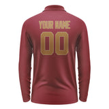 Custom Crimson Red Khaki Long Sleeve Polo Shirt