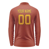 Custom Coral Red Yellow Long Sleeve Polo Shirt