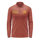 Custom Coral Red Yellow Long Sleeve Polo Shirt