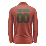 Custom Coral Red Green Long Sleeve Polo Shirt