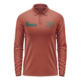 Custom Coral Red Green Long Sleeve Polo Shirt