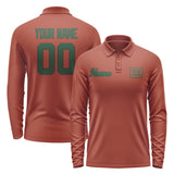 Custom Coral Red Green Long Sleeve Polo Shirt