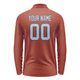 Custom Coral Red Light Blue Long Sleeve Polo Shirt