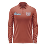 Custom Coral Red Light Blue Long Sleeve Polo Shirt