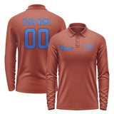 Custom Coral Red Sky Blue Long Sleeve Polo Shirt