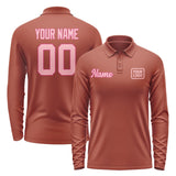 Custom Coral Red Light Pink Long Sleeve Polo Shirt