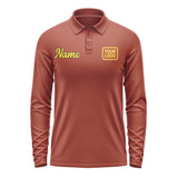 Custom Coral Red Gold Long Sleeve Polo Shirt