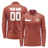 Custom Coral Red White Long Sleeve Polo Shirt