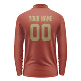 Custom Coral Red Light Khaki Long Sleeve Polo Shirt