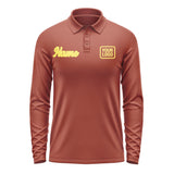 Custom Coral Red Light Yellow Long Sleeve Polo Shirt