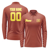 Custom Coral Red Light Yellow Long Sleeve Polo Shirt