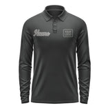 Custom Black Dark Grey Long Sleeve Polo Shirt
