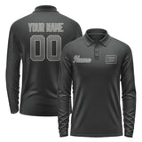 Custom Black Dark Grey Long Sleeve Polo Shirt