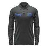 Custom Black Sky Blue Long Sleeve Polo Shirt