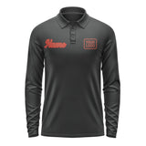 Custom Black Coral Red Long Sleeve Polo Shirt