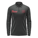 Custom Black Crimson Red Long Sleeve Polo Shirt