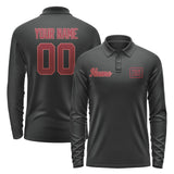 Custom Black Crimson Red Long Sleeve Polo Shirt