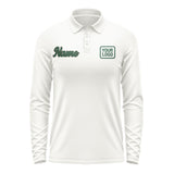 Custom White Green Long Sleeve Polo Shirt