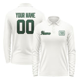 Custom White Green Long Sleeve Polo Shirt
