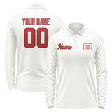 Custom White Red Long Sleeve Polo Shirt